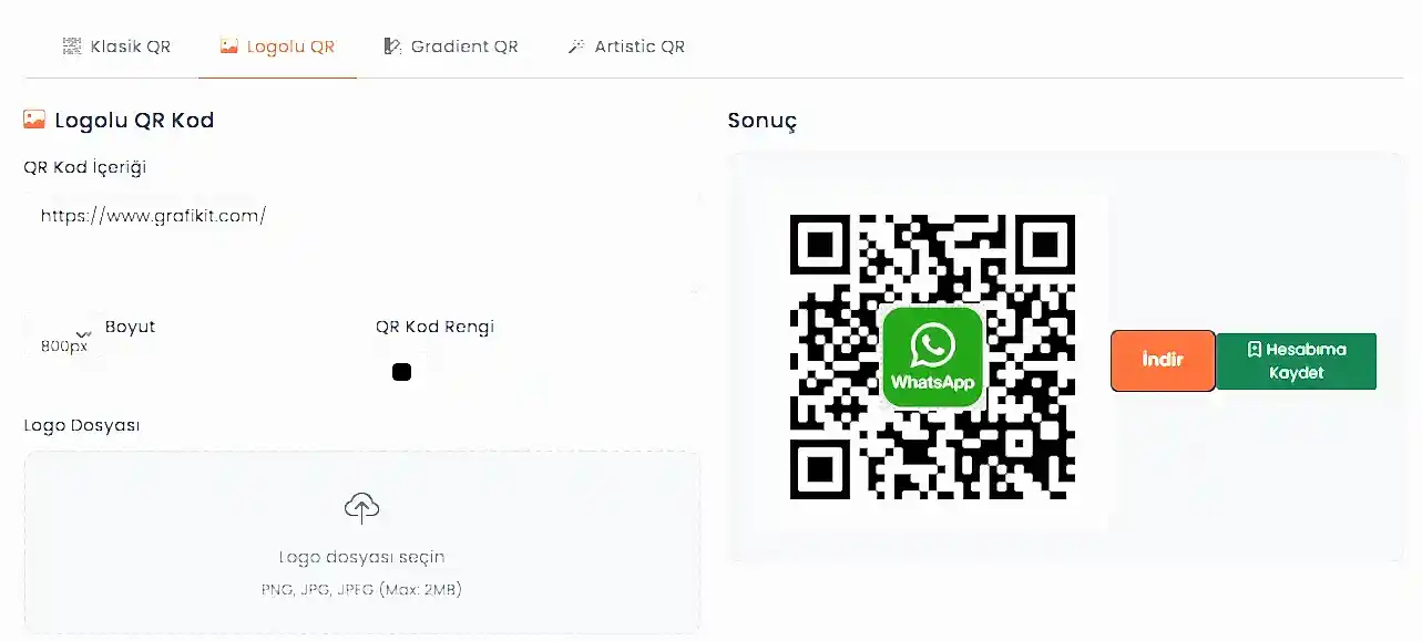 Logolu QR oluşturma ekranı