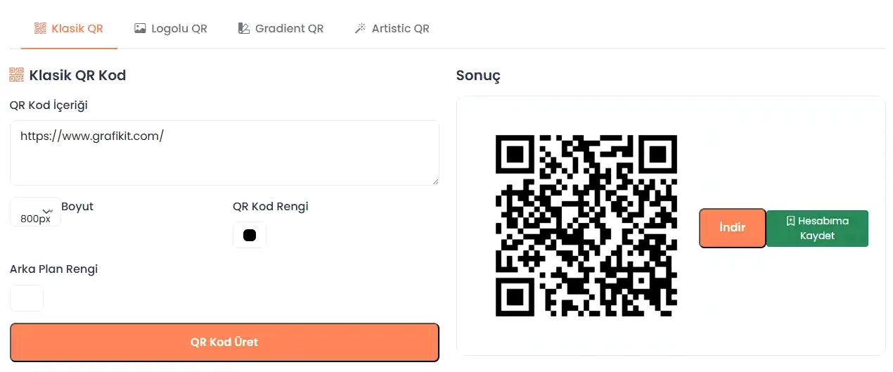 Klasik QR oluşturma ekranı